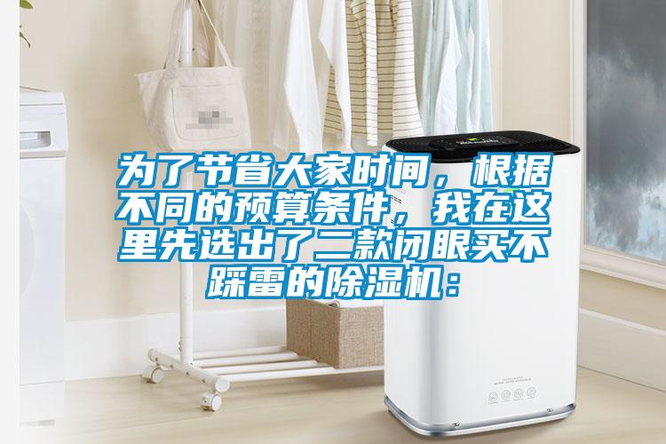 为了节省大家时间，根据不同的预算条件，我在这里先选出了二款闭眼买不踩雷的除湿机：